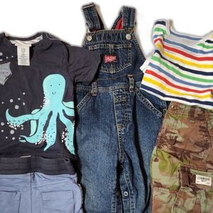 Baby Boy 12M Clothing Lot – Denim Overalls, Tommy Bahama Set, 5 Pieces